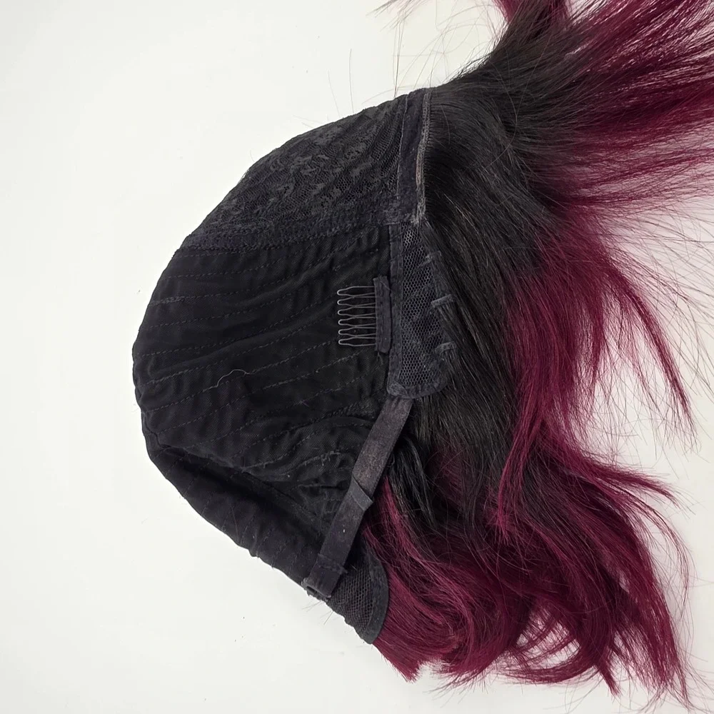 100% Human Hair Ombre Magenta Purple Bob Wig Dark Roots Layered Short Style